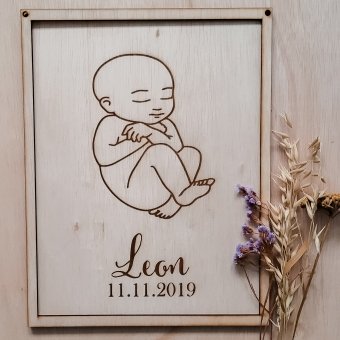 Houten naambord met lijstje BABY BOY